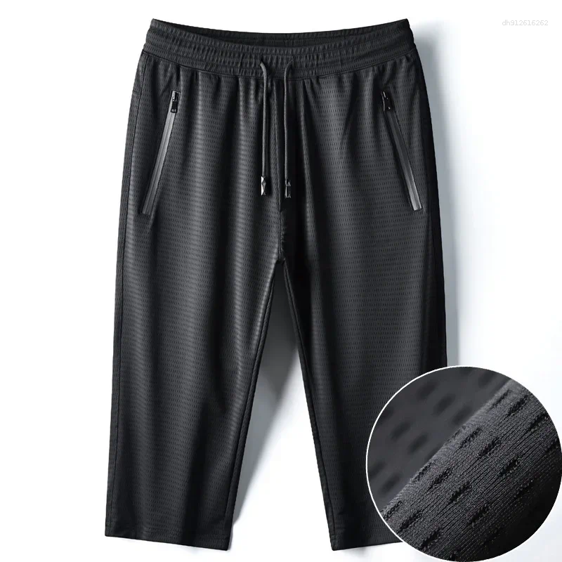 Men's Pants Summer Thin Ice Silk Seven-Part Shorts Comfortable Mesh Quick Dry Breathable Sweatpants Versatile Casual