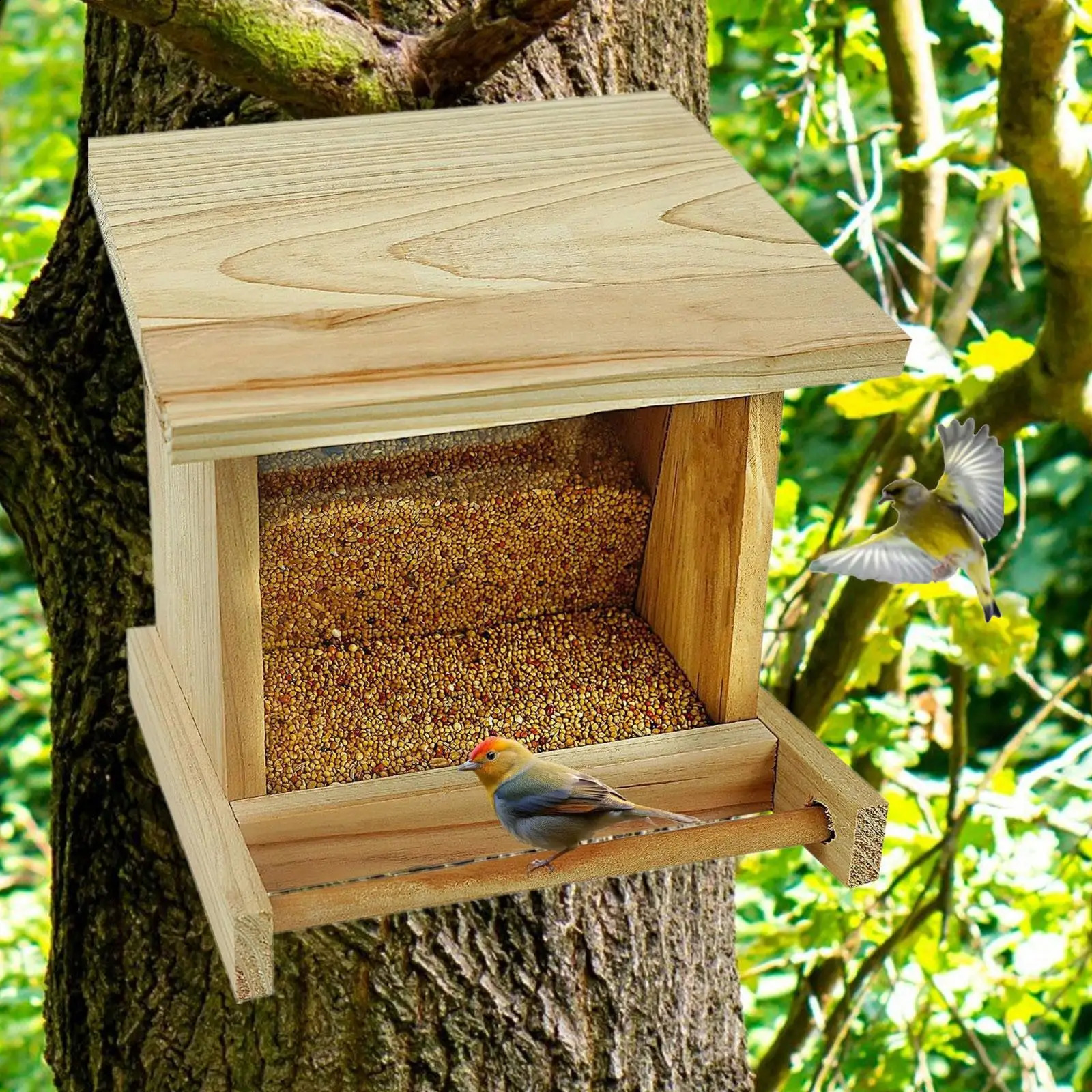Wood Bird House Feeder for Outdoors Hanging Bird Feeding Station Birds Food Container for Small Birds Parrots 250121