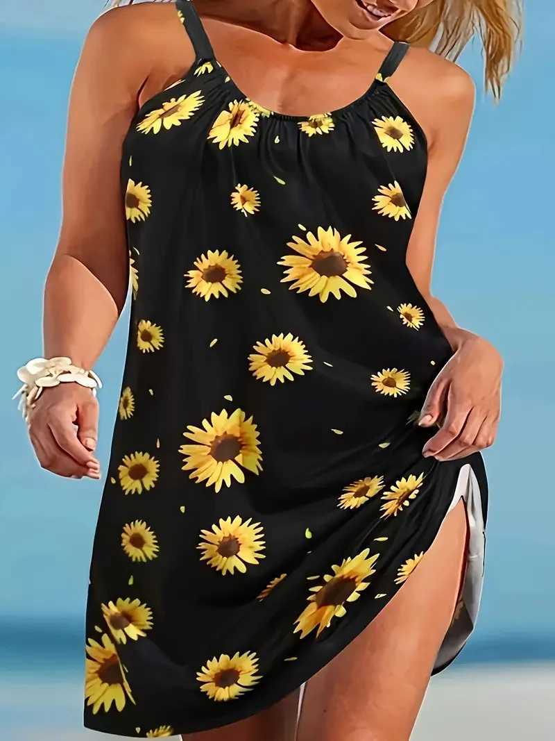 Simple And Fresh Daisy Flower Print Pattern Sveless Vest Dress Summer European And American Style Sveless Suspender SkirtXJ2500207
