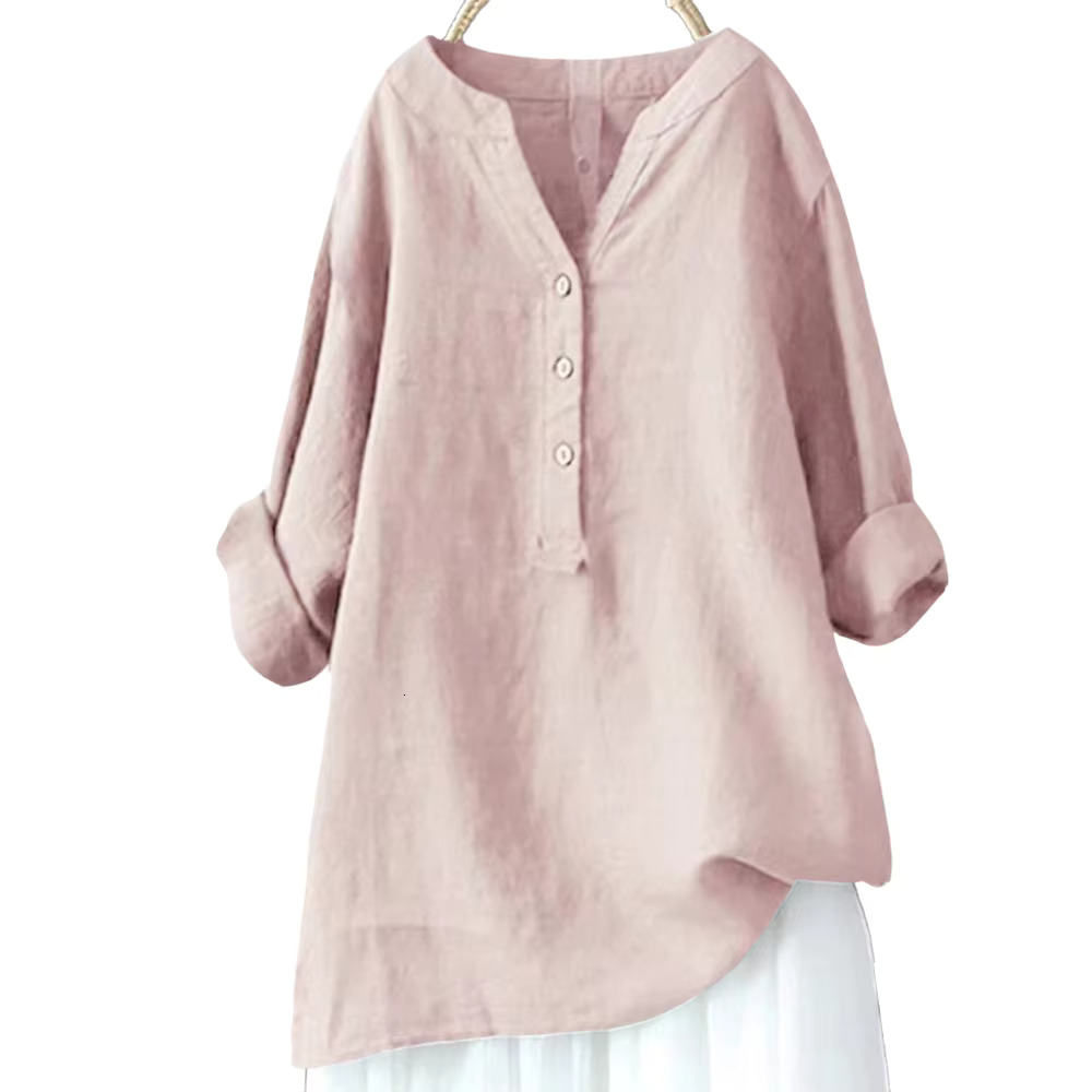 Solid Casual Loose Shirts Women Summer Vintage Plus Size Tops Oversized T-Shirts Fashion Cotton En Short Sleeve Blouses L-5Xl