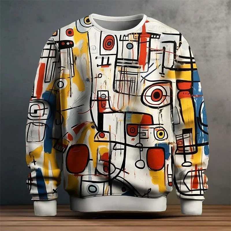 Colorful Graffiti Mens Hoodie New Oversized Mens Wear3D Printed Pattern Pullover Fashion Mens Clothing Autumn Mens Sweatshirt W250207