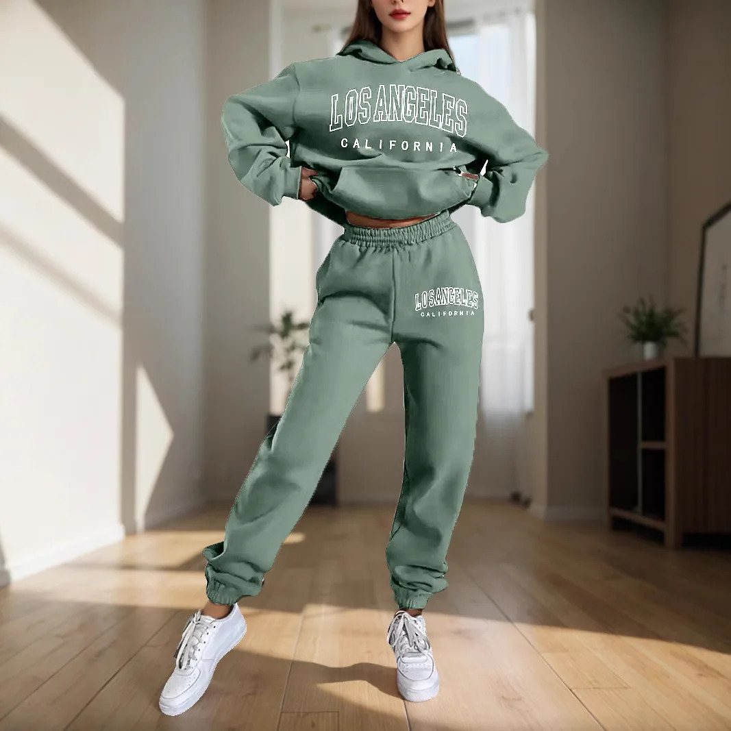 Womens Hoodies Two Pieces Sets Fashion Letter Print Pullover Sweatpants 2Pieces Set Sweatshirts Trousers Suit For Women Hooded 250206