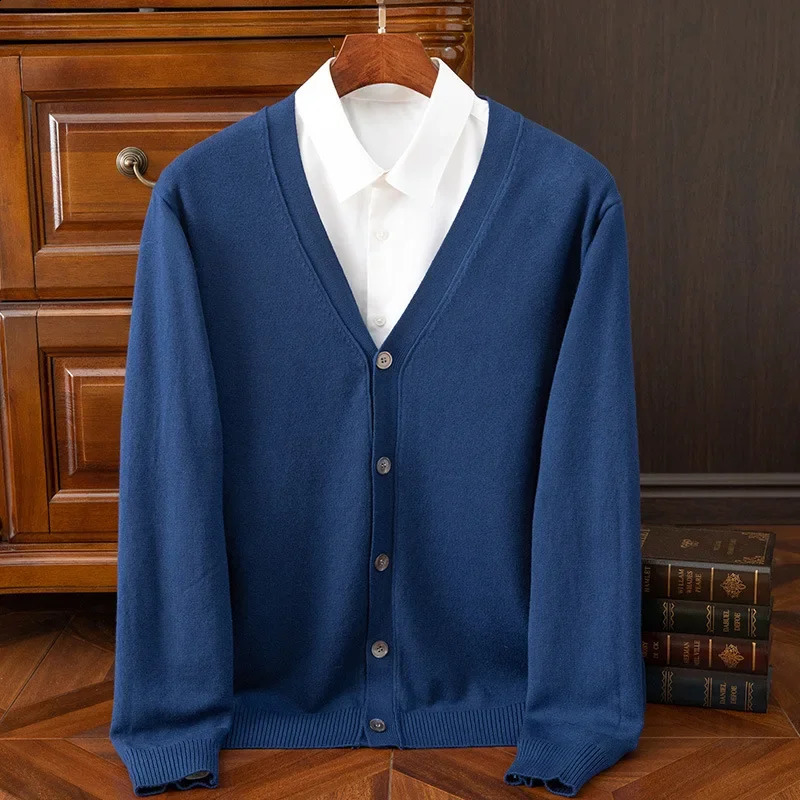 BROWON Mens Sweater Cardigan Business Casual Classic V-neck Solid Color Cardigan Men Sweater Korean Fashion Mens Clothes 250206