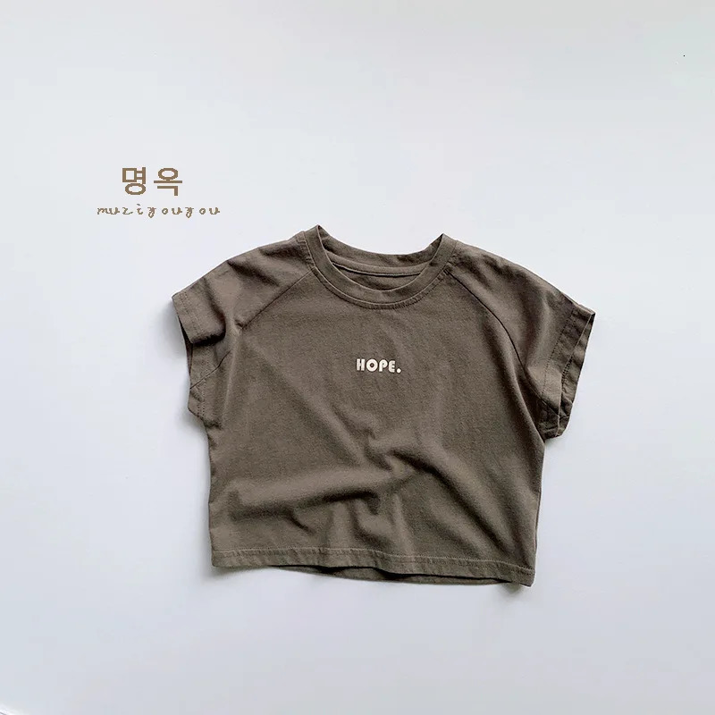 Summer Kid Letter Retro Tees Girl Baby Thin Loose Simple All-match T-shirt Boy Children Cotton Casual Tops 250207