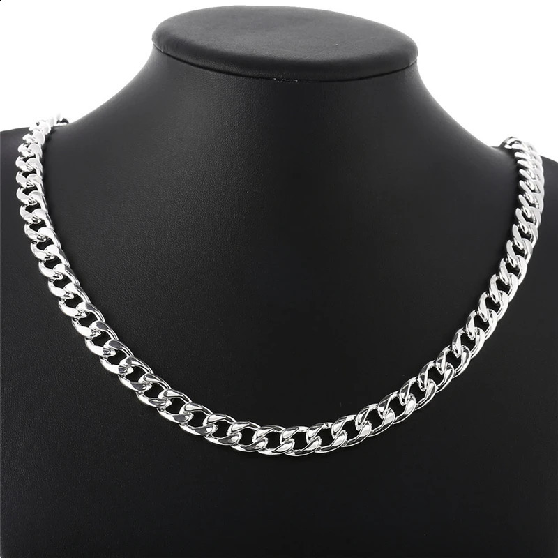 DOTEFFIL 925 Sterling Silver 10mm 20 inch/24 inch Sideways chain Necklace For Men Fashion Party Domineering Jewelry 250120