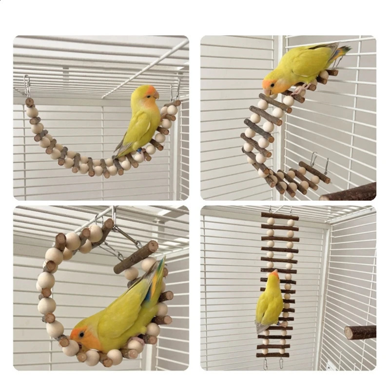 Parrots Bird Cage Ladder Toy Training Perch Portable Parrot Ladder Toy with Metal Hooks for Small Medium Parrots G5AB 250206