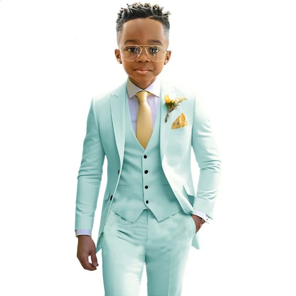 Boys Suit Mint Green Casual Blazer Slim Fit Young Clothes 3 Piece Set Kids Jacket Pant Vest Slim Fit Custom Wedding Tuxedo 250114