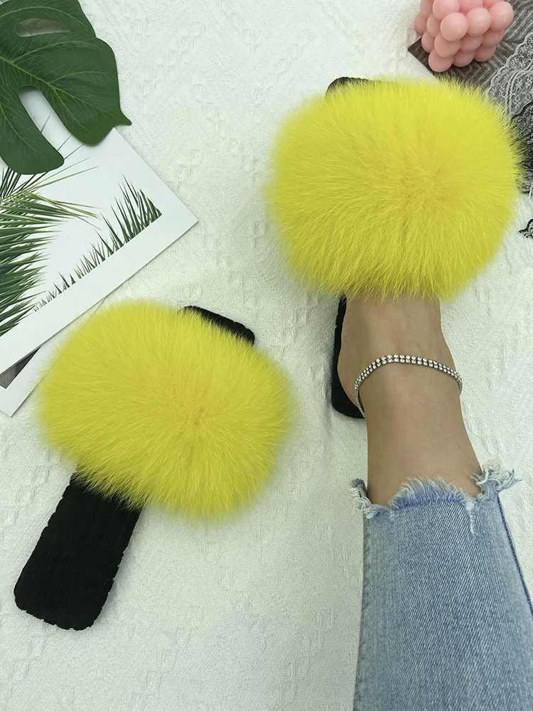 Fur Slippers Women House Flats Slides Summer 2023 Female Fi Real Fur Flip Flops Luxury Fluffy Slippers Women Sandals ShoesXJ250207