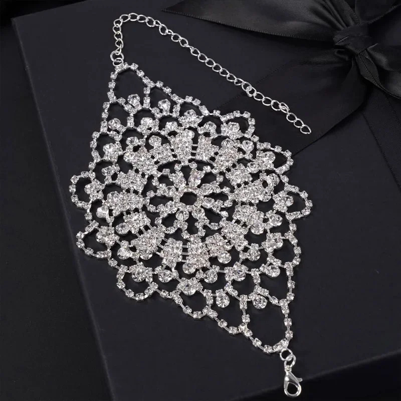 Fashion Rhinestone Flower Wrist Bracelet Prom Jewelry for Women Adjustable Arm Chain Cuff Jewelry Bracelet Accessories Gifts 250206