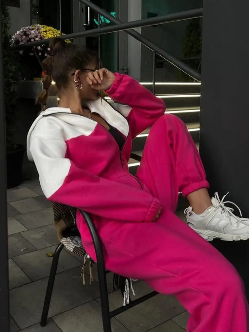 Retro Womens Clothing Women Street Style Sports Casual Color Pantsuit Fashion Long Sleeve Pantsuit Women 250107