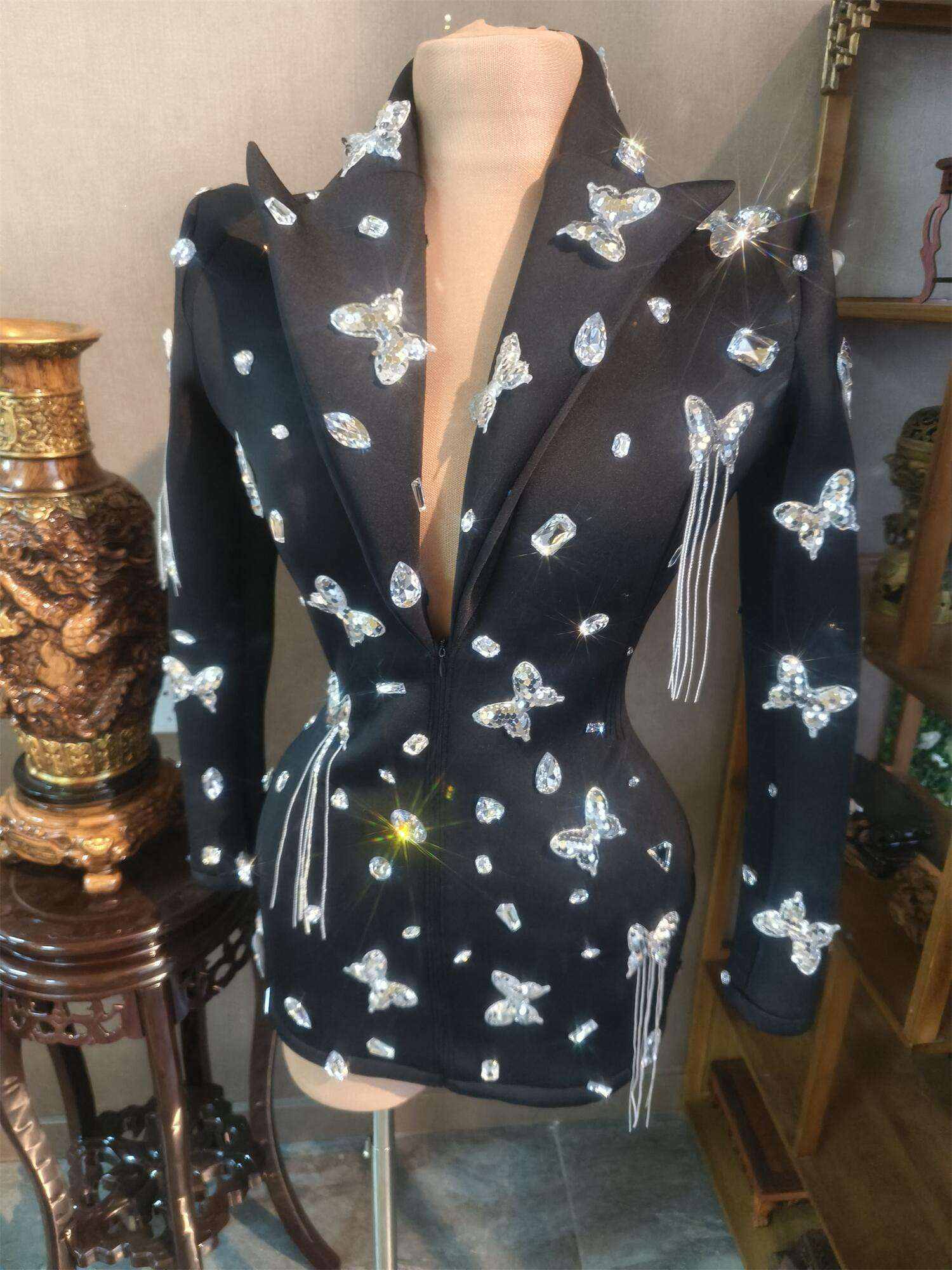 Luxury Mother of the Bride Suits Appliques Sequins Crystal 1 Piece Set Jacket Zipper Women Suit Blazer Peaked Lapel Formal Work Wear Customized