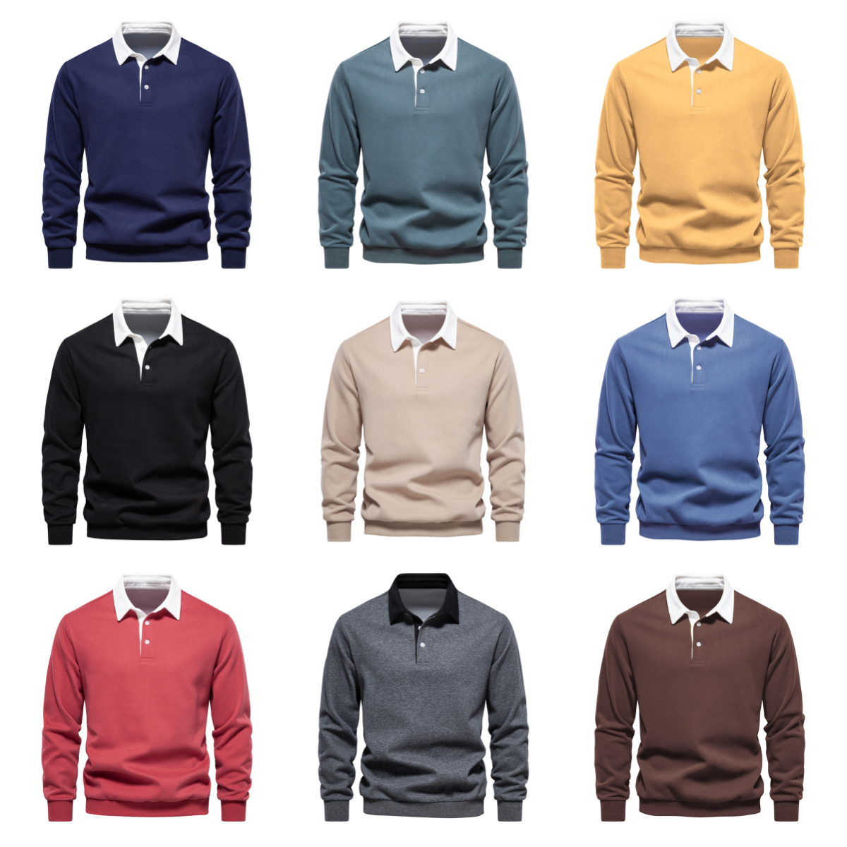 Mens Casual Solid Color Polo Shirt For Spring And Fall Sports Wear Outdoor Street Daily Lapel Long-Sleeved