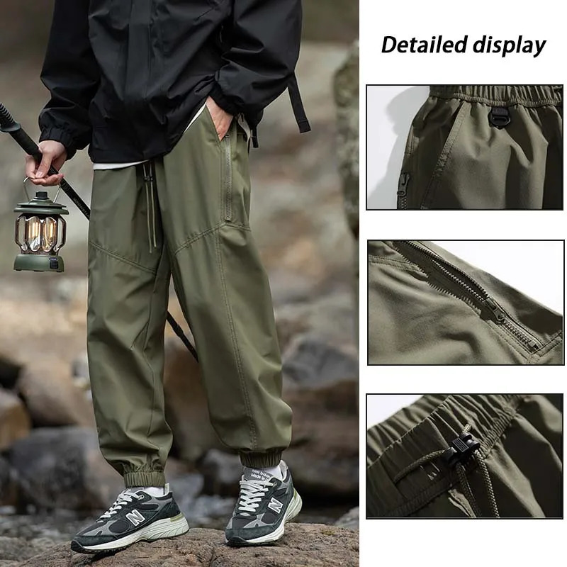 Mens Splicing Waterproof Hiking Pants Foot Binding Mouth Windproof Sport Cycling Breathability Outdoor Camping Pants 250206