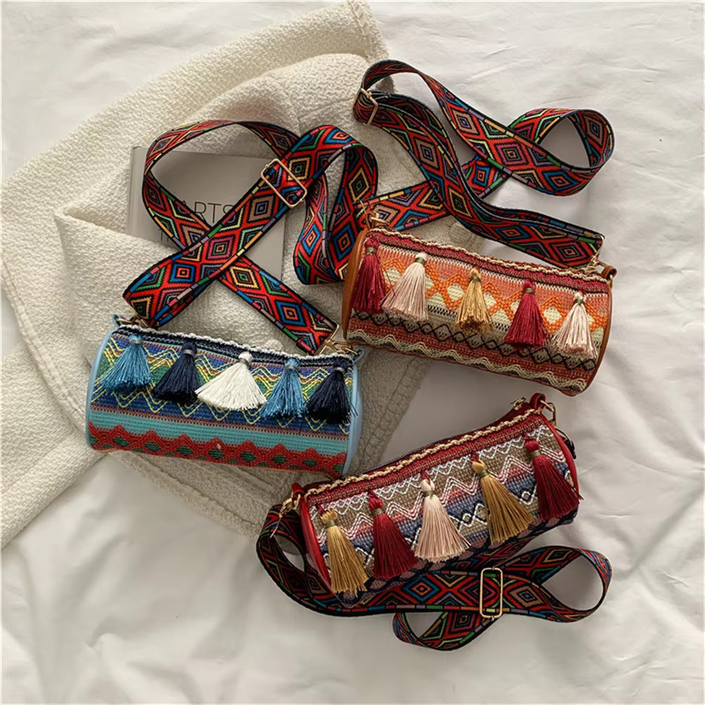 New Women Tassel Crossbody Fashion Bohemian Ethnic Style Color Embroidery E Cyder Girls Satchel Shoulder Bag Polyester Casual