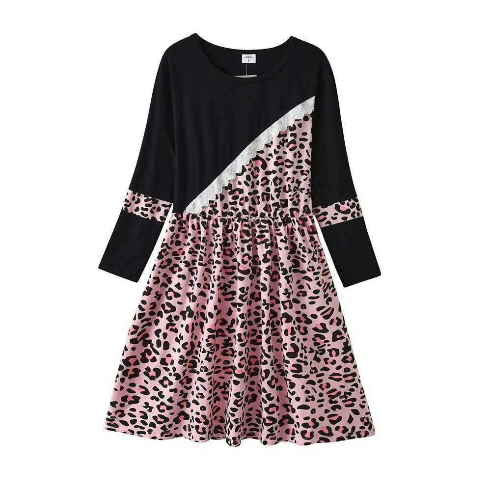 DXTON Family Matching Cotton Clothes Spring Mother and Kids Dress Women Leopard Print Kids Long Sleeve Casual Family Matching W250207