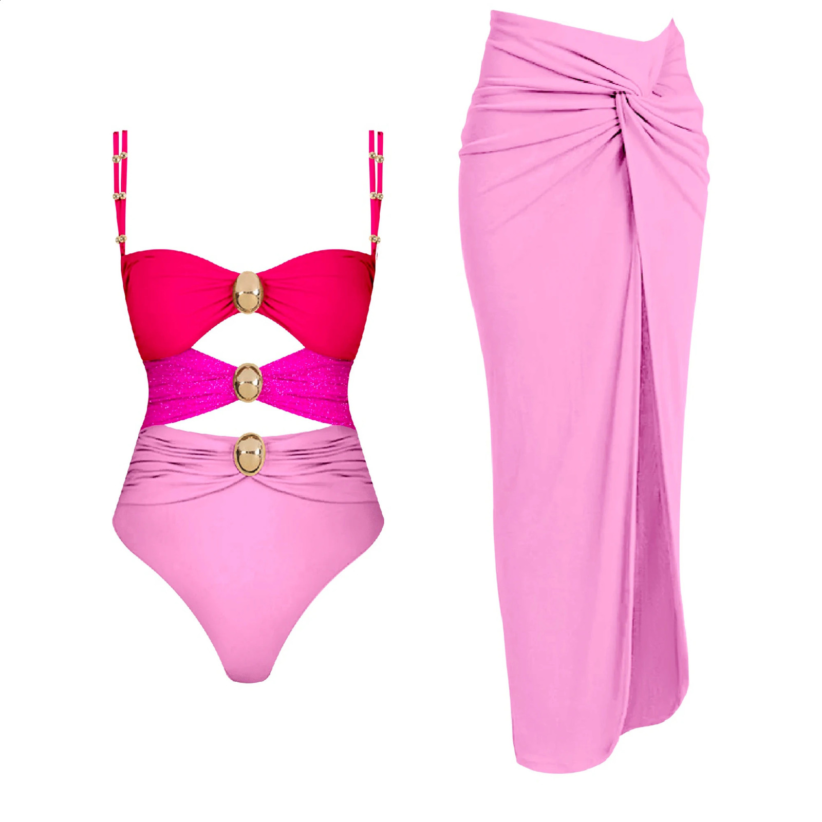 2024 Cut Out One Piece Swimsuit with Skirt Women Hollowen Swimwear Monokini Patchwork Bodysuit Bathing Suit Beach Wear 250207