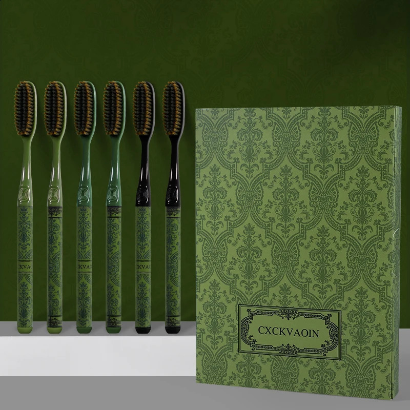 6-Pcs Gift Boxes Forest Travel Series Adult Home Couple Travel High-end Long Soft Bristle Large Head Toothbrush 250206