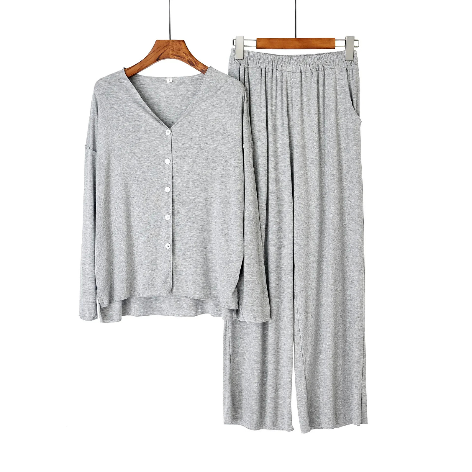 Japanese style cotton pajamas suit ladies spring and autumn cardigan solid color long-sleeved trousers home service suit 250207