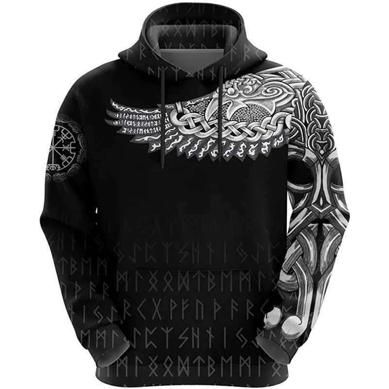 New Viking Mythology Hoodie For Mens 3D Print Vintage Style Long Sleeve Top Oversized Hip Hop Pullover Clothes For Men Clothing W250207