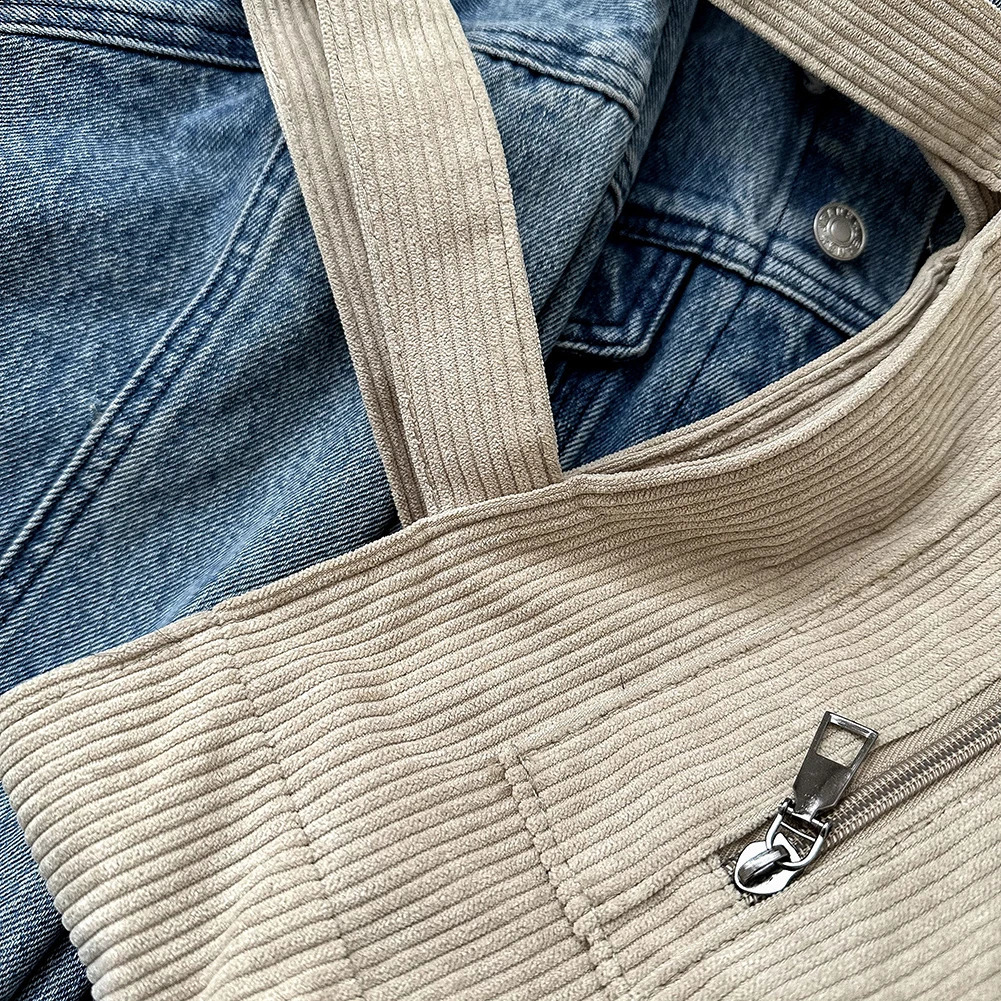 Women Corduroy Hobo Bag Large Capacity Casual Shoulder Handbag Outer Pocket Retro Satchel Lightweight Versatile Shopping 250206