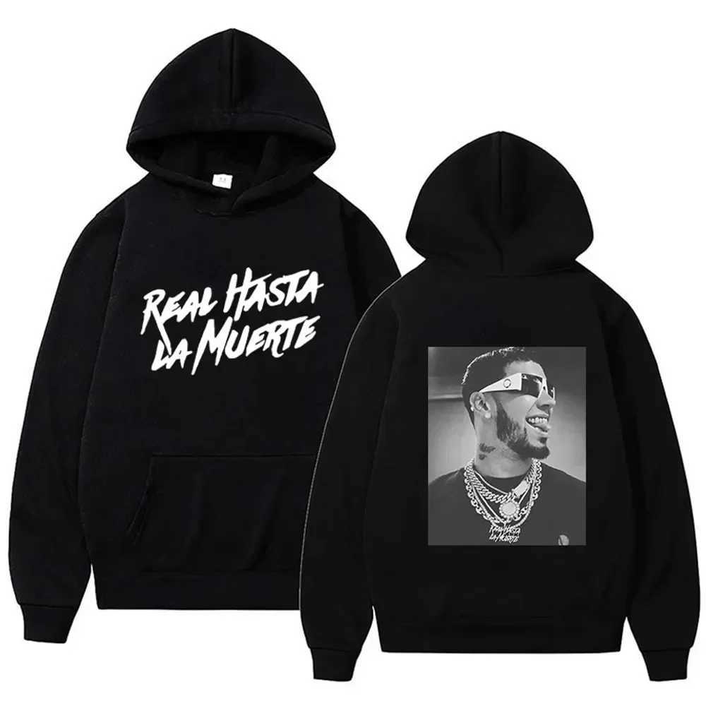 Autumn Fleece Mens Hoodies Anuel AA Real Hasta La Muerte Print Sweatshirts Streetwear Rapper Loose Pullover Casual Hooded Tops W250207