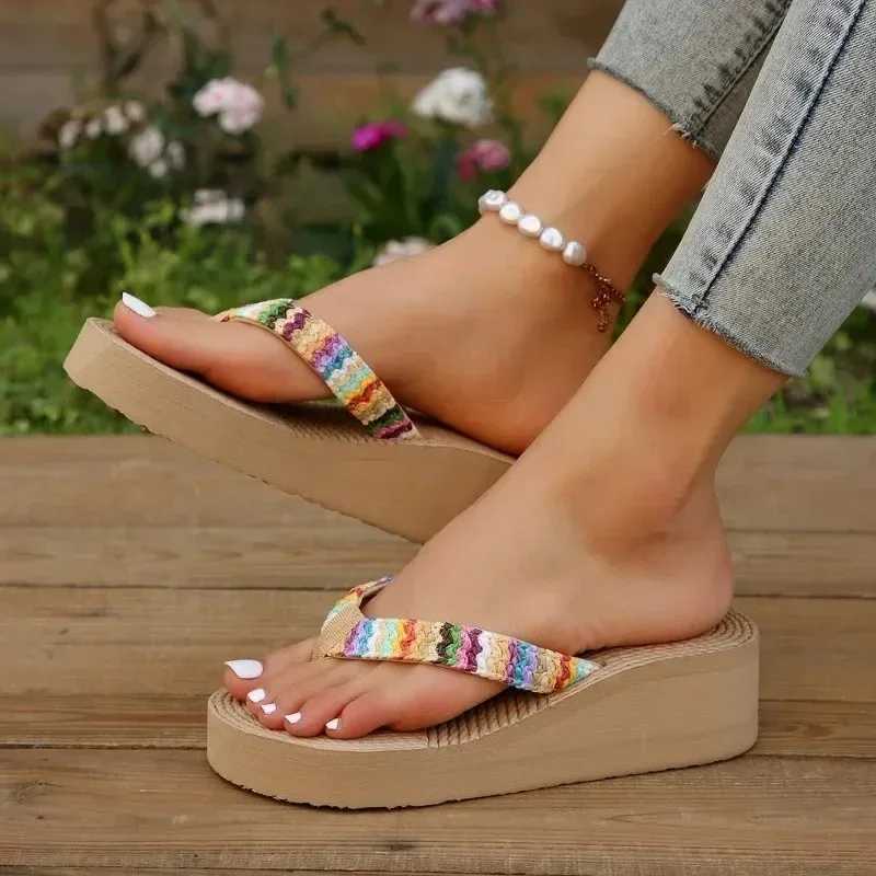Summer Womens Slippers Wedge Thick Sole Womens Shoes Outdoor Beac Fi Flip Flop Bohemian Style SandalsXJ250207