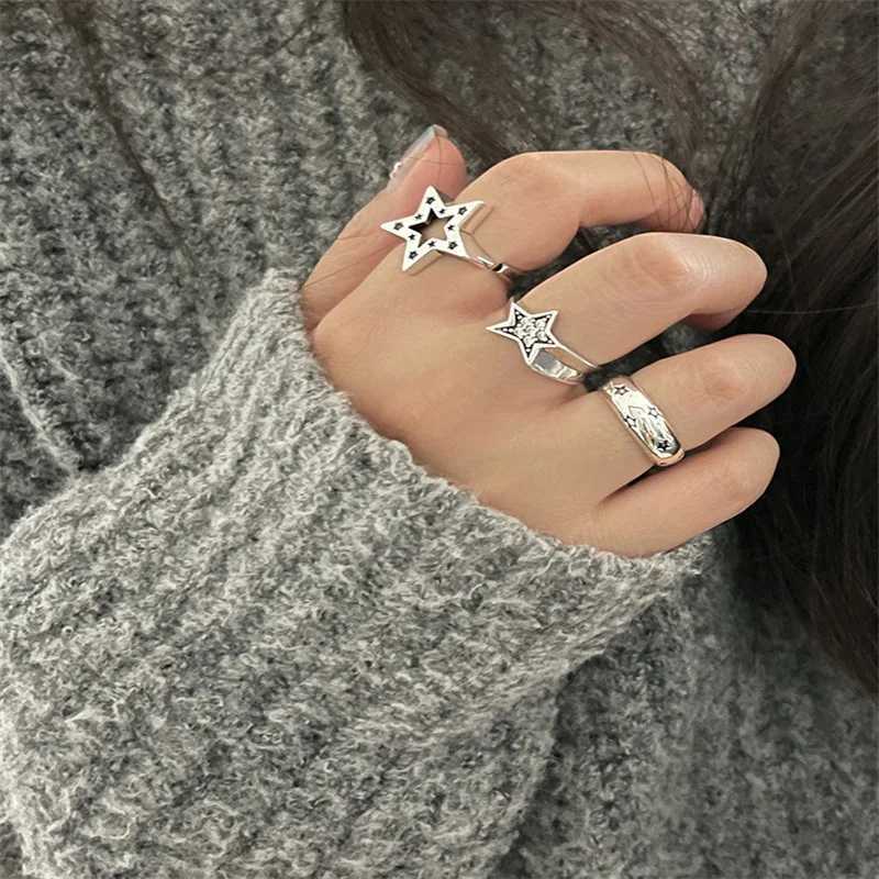 Vintage Pentagram Geometric Star Ring for Women Men Punk Gothic Sliver Color Adjustable Couple Rings Y2K Egirl Jewelry Gift W250207