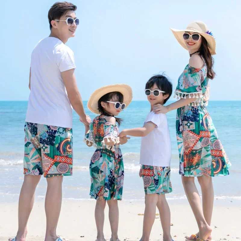 Resort Couple Daughter Resort Hotel Dress Up Father Son Two Piece Set Looks Like Parent Child Vacation Clothing Family Matching Clothing Mom W250207