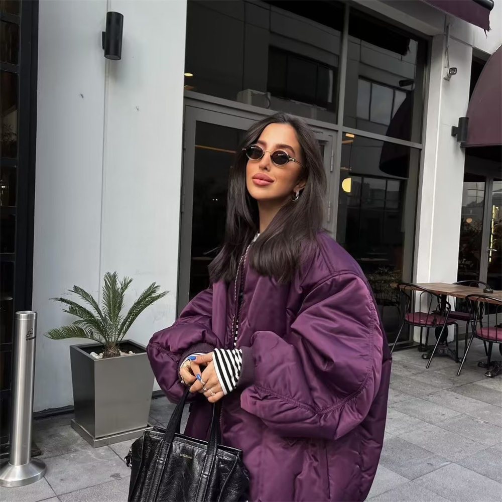 Unizera2025 Autumn And Winter New Women's Fashion Style Stand Up Neck Solid Loose Fit Flight Jacket Cotton Coat
