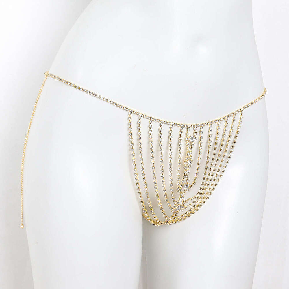 Sexy Mesh Tassel Bikini Style Rhies Bra And Underwear Two Piece Set Nightclub Body Chain