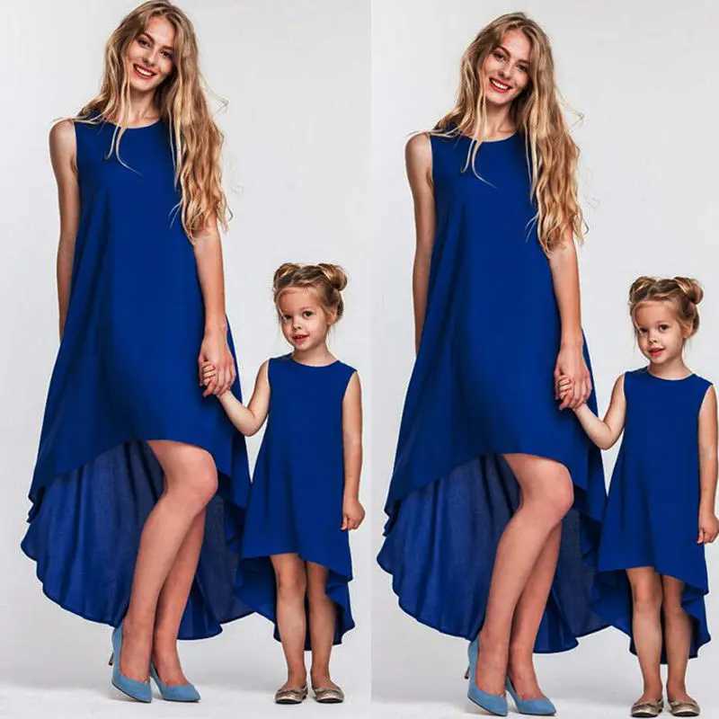 2018 Brand New Family Dress Mother and Daughter Matching Girls Daughter Outfits Clothes Dresses Family Sleeveless Solid Sundress W250207