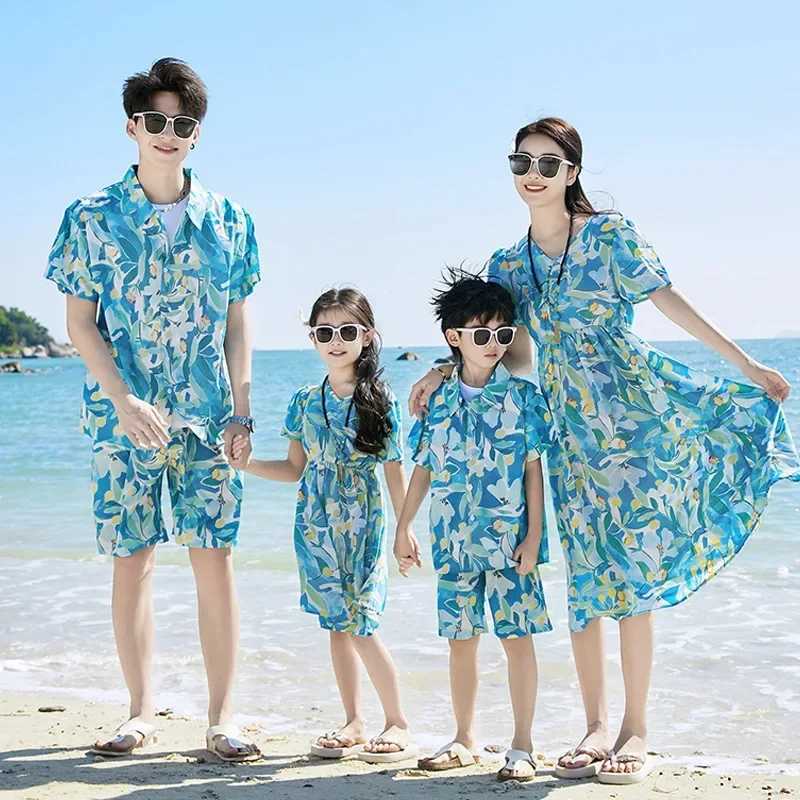 Parent-child Matching Beach Couple Daughter Same Dress Father Son Shirts SetClothes Summer Vacation Look Family Clothing Mother W250207
