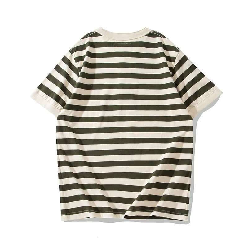 Heavyweight Short Sleeve Striped Neck T-Shirt Deck Sea Soul Henry Shirt, Outdoor Fiess Sports Tops, 240G