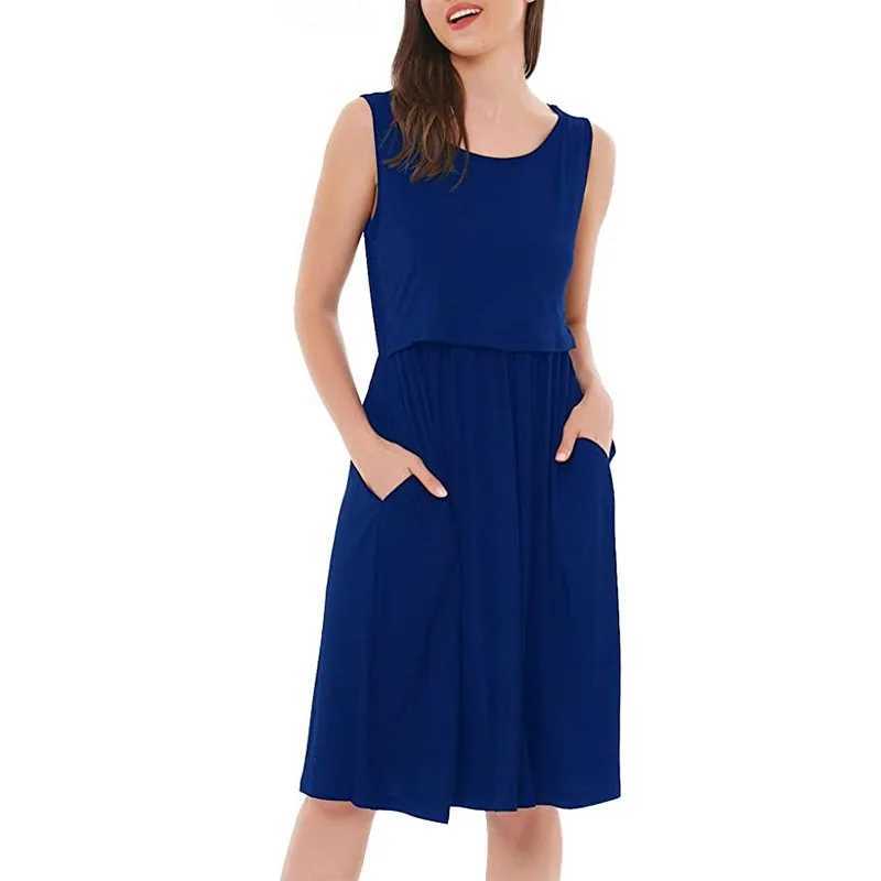 Womens Pregnancy Sleeveless Nursing Stitching Solid Colors Dress Maternity Dress Breastfeeding Clothes Knee Pregnancy Dresses W250207