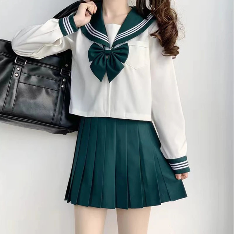 Japanese School Uniform SXXL Green JK Girl College Style Suit Sailor Costume Women Sexy Shirt Pleated Skirt 250122