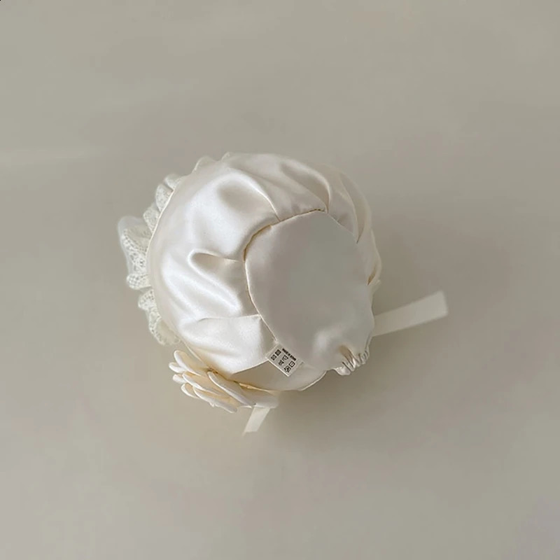 Spring Summer Lace Flower Adjustable Satin Princess Baby Girls Sun Hat born Pography Props Lace Cap 250206