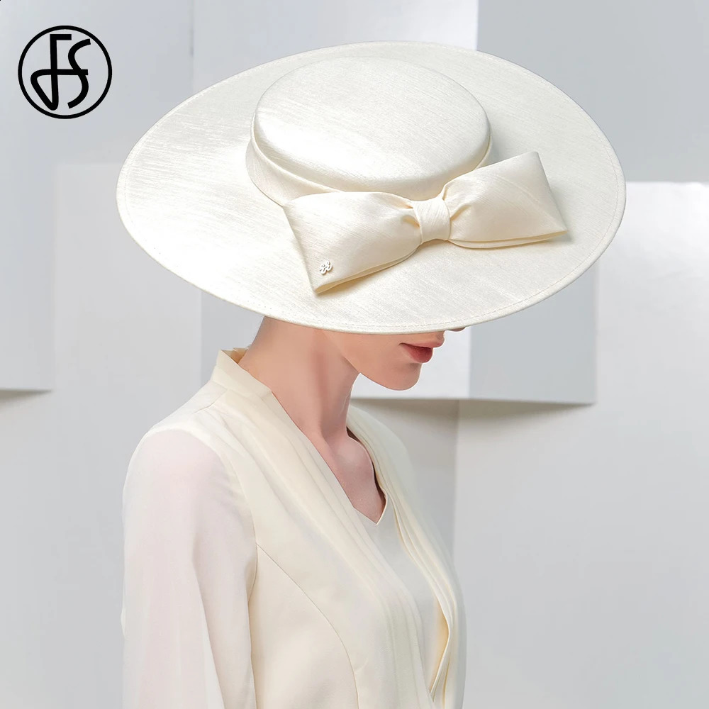 Wide brimmed church headwear Ladies big bow formal hat Wedding Bride Tea flat fedora 250207