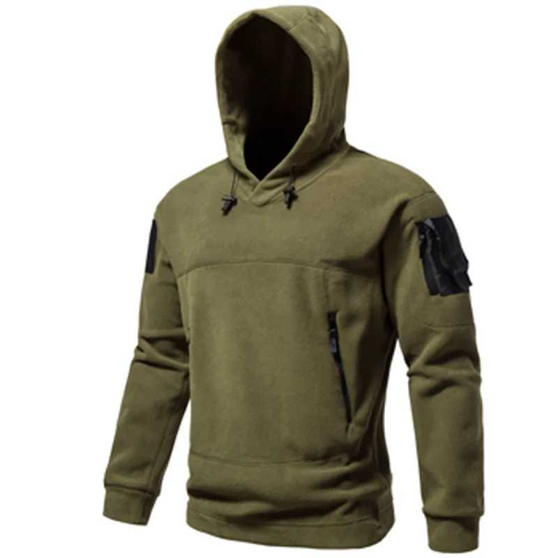 Autumn and Winter Mens Wear New Mens Casual Outdoor Tactical Hooded Sweater Mens Fleece Jersey Solid Color Fleece Sweatshirt W250207