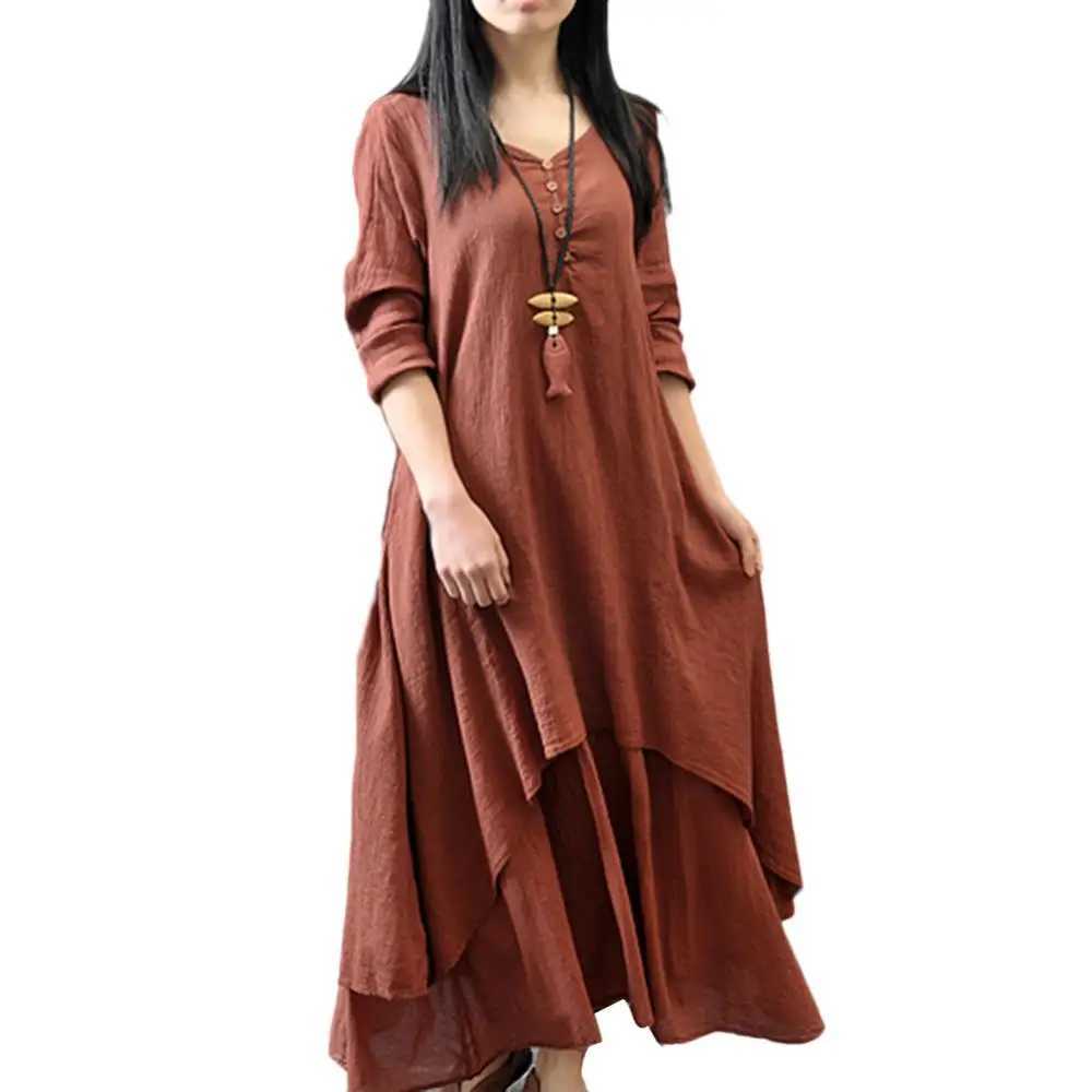 2024 New Spring Summer Bohemia Irregular Button Women Ele Pocket Dress Korean V-Neck Short Sve Loose Solid Midi DressesXJ2500207