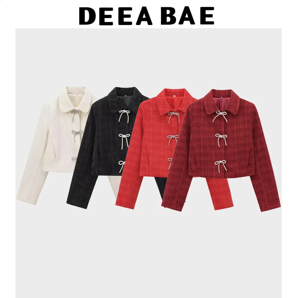 DEEABAE In Outerwears Fashionable And Simple Temperament Bow Button Decoration Texture Long Sleeve Jacket 250113Z
