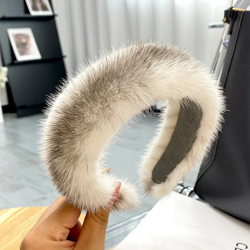 Women winter 100% Real Mink Fur Headbands High Quality Real Fur Hair Band Lady Fashion Hair Hoop Furry Gift 250207