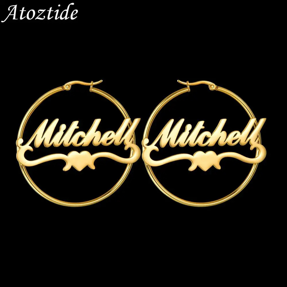 Atoztide Personalized Name High Quality Stainless Steel Letter Earrings Custom Name Cricle Earrings For Women Party Jewelry 250206