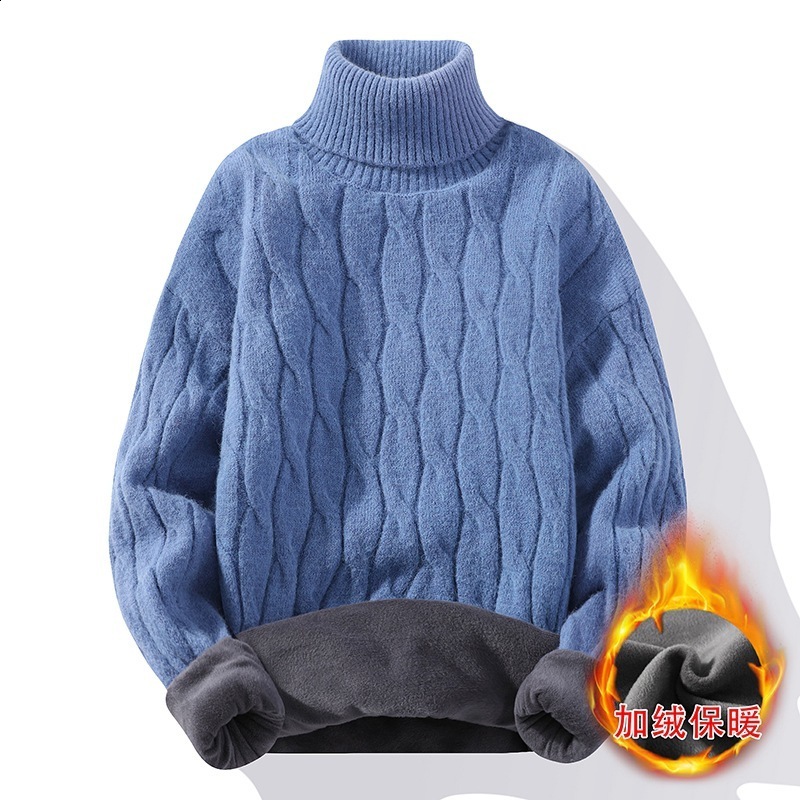 High neck and plush thick sweater for mens warmth autumn winter youth trend long sleeved base knitted 250207