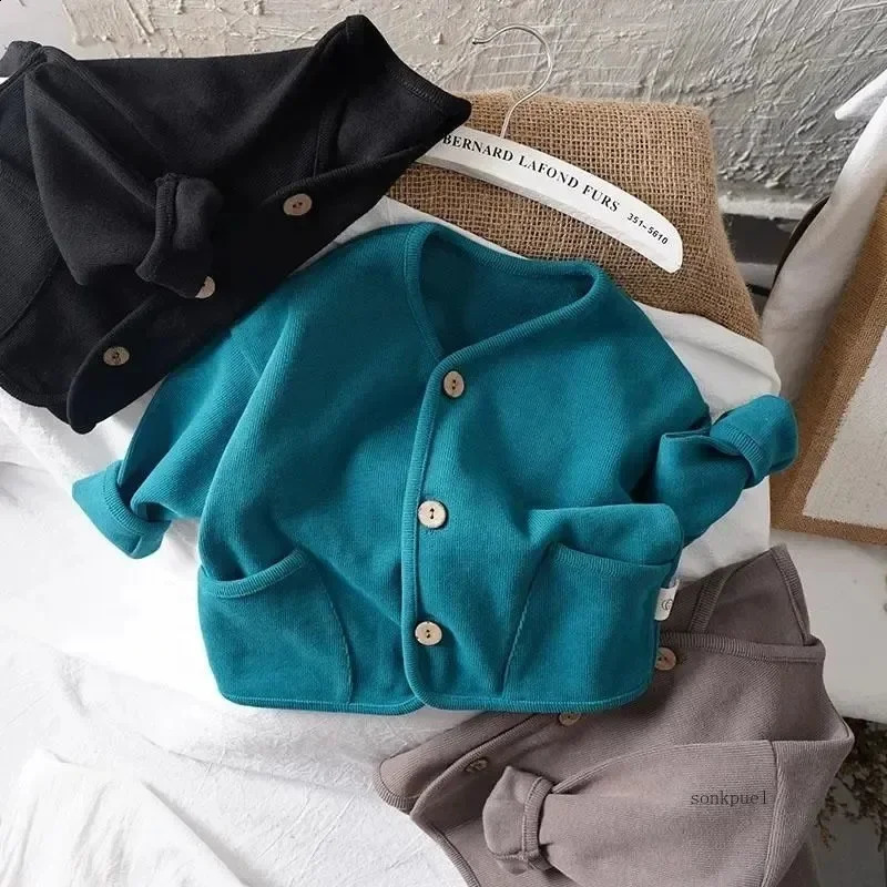 Autumn Children Long Sleeve Cardigan Baby Cotton Coat for Boys Girls Solid Jacket Kids Casual Cardigan Children Clothes 250206