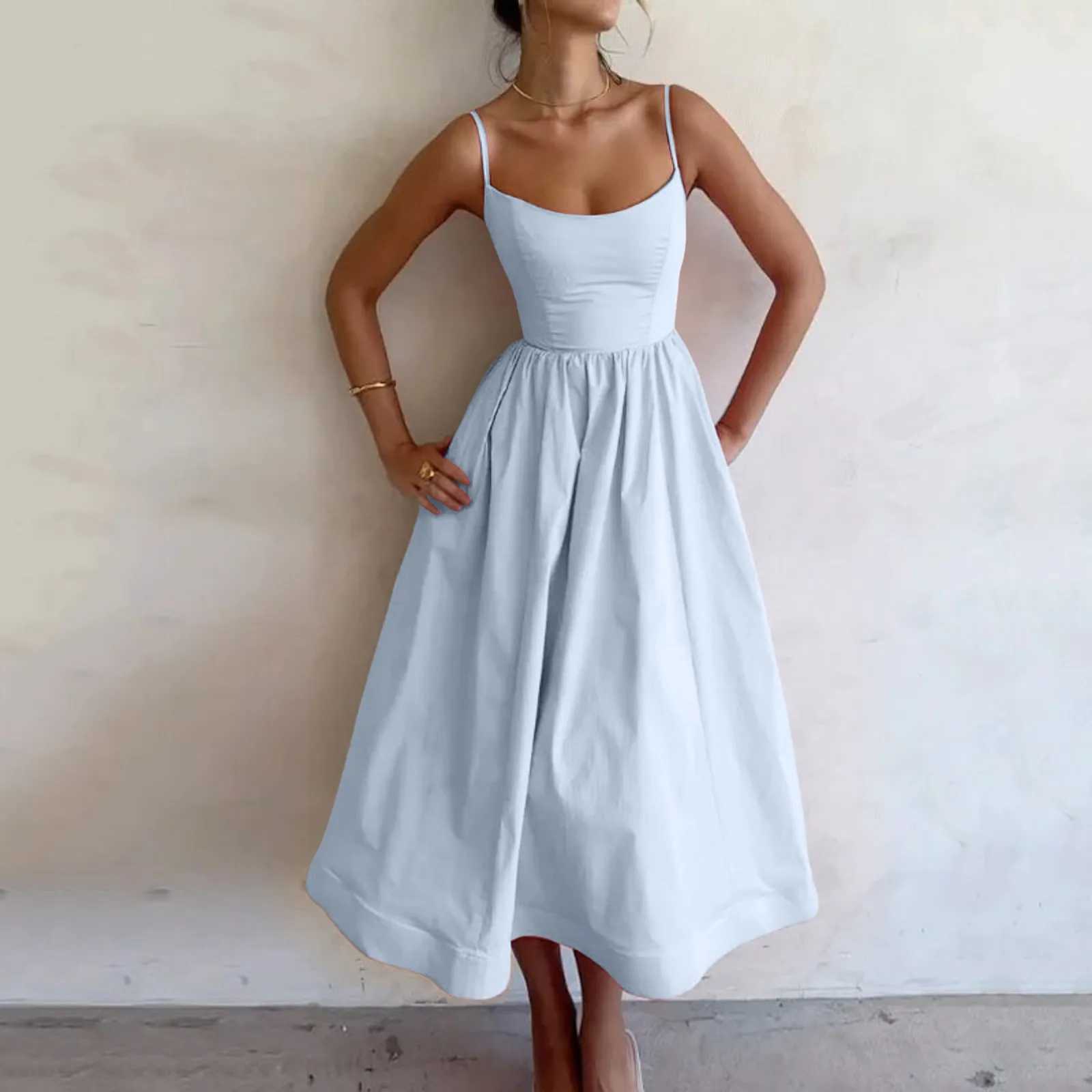 Dresses On Sale Clearance Women Sveless Sling Long Dress Summer Solid Color Backless A Line Vestidos En Oferta LiquidaciNXJ2500207