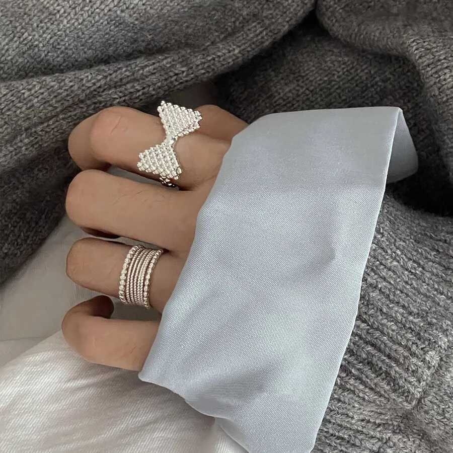 925 Sterling Silver Rings Fashion Hip Hop Vintage Couples Creative Big Bow Design Thai Silver Party Jewelry Birthday Gifts W250207