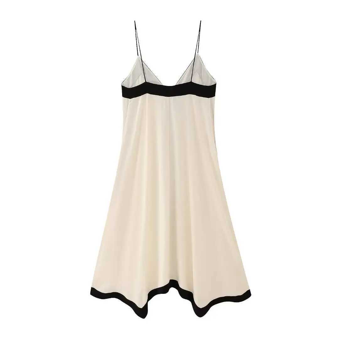 Brangdy TR 2024 Womens Patchwork Color Suspender Loose French Dress Robe Dresses on Sale Clearance Sexy Come Long PartyXJ2500207