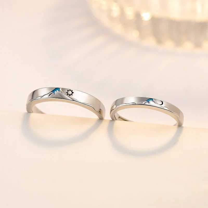 Romantic Sun Moon Couples Rings Blue Sea Enamel Women Men Lovers Rings Sweet Open Adjustable Anniversary Valentines Day Jewelry W250207