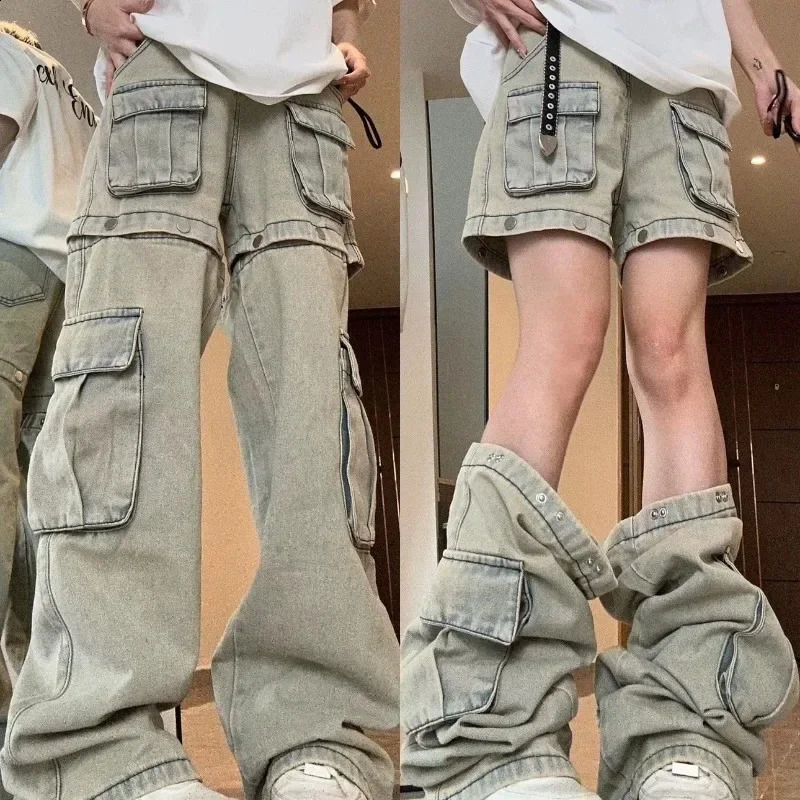 Explosions American Detachable n Sense Tooling Jeans Female Y2K Fashion Gothic Retro High Street Straight Waist Pants 250206