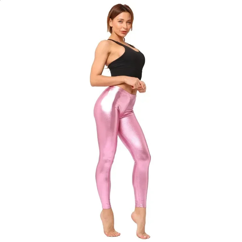 Metallic Color PU Leggings Women Faux Leather Pants Dancing Party Pant Sexy Night Club Skinny Costume Tight Trousers 250206